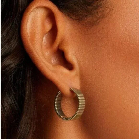 Gorjana Hoop Earrings Catalina Enamel 18k Gold Plated Navy Striped - Picture 3 of 13